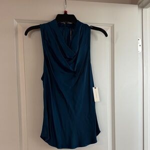 NWT Anthropologie Teal Draped Cowl Neck Sleeveless Top